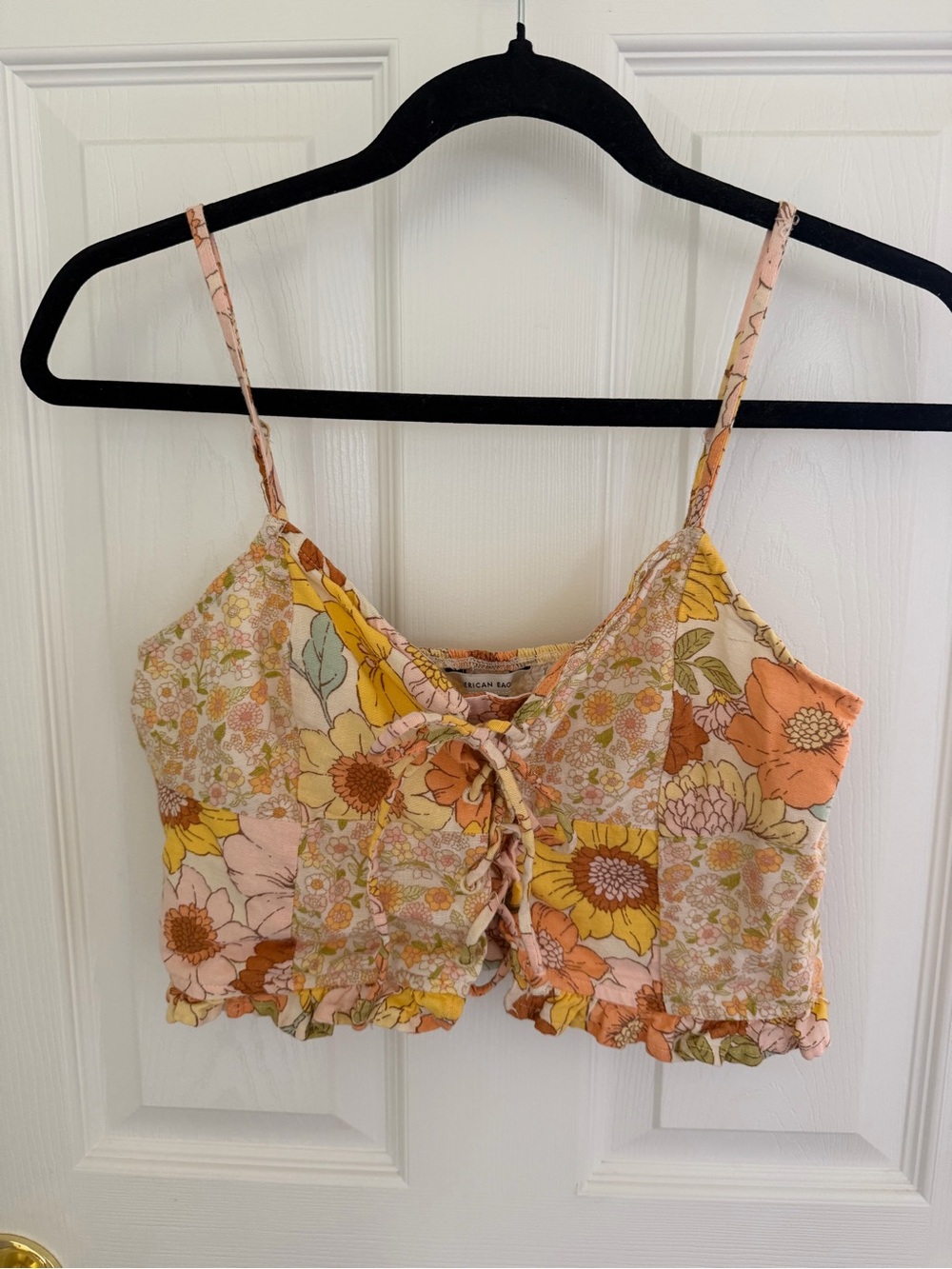 American Eagle Yellow Orange Floral Crop Top Size Medium